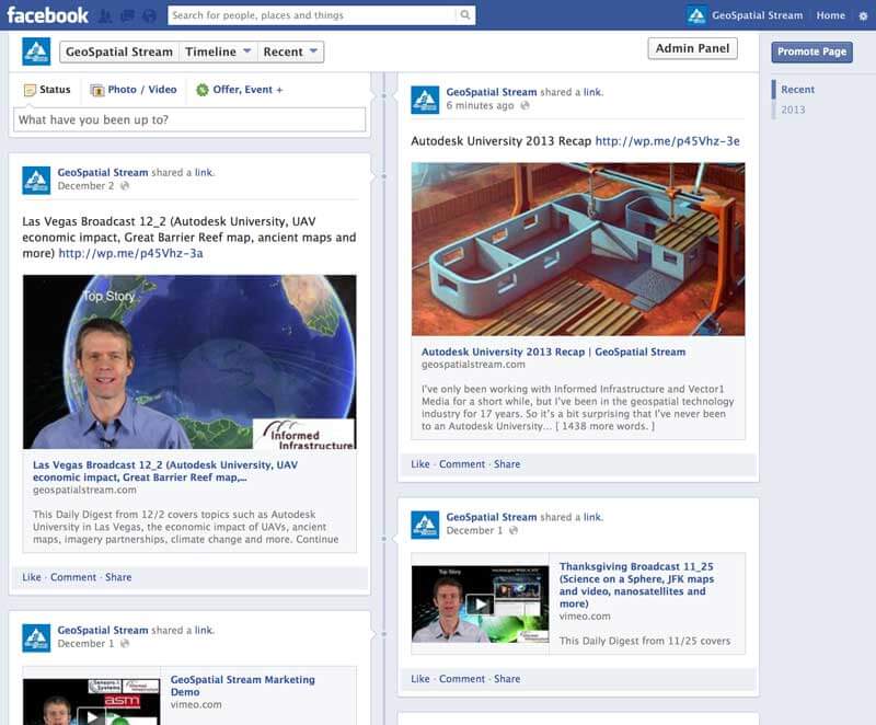 GeoSpatial Stream Adds Facebook Page